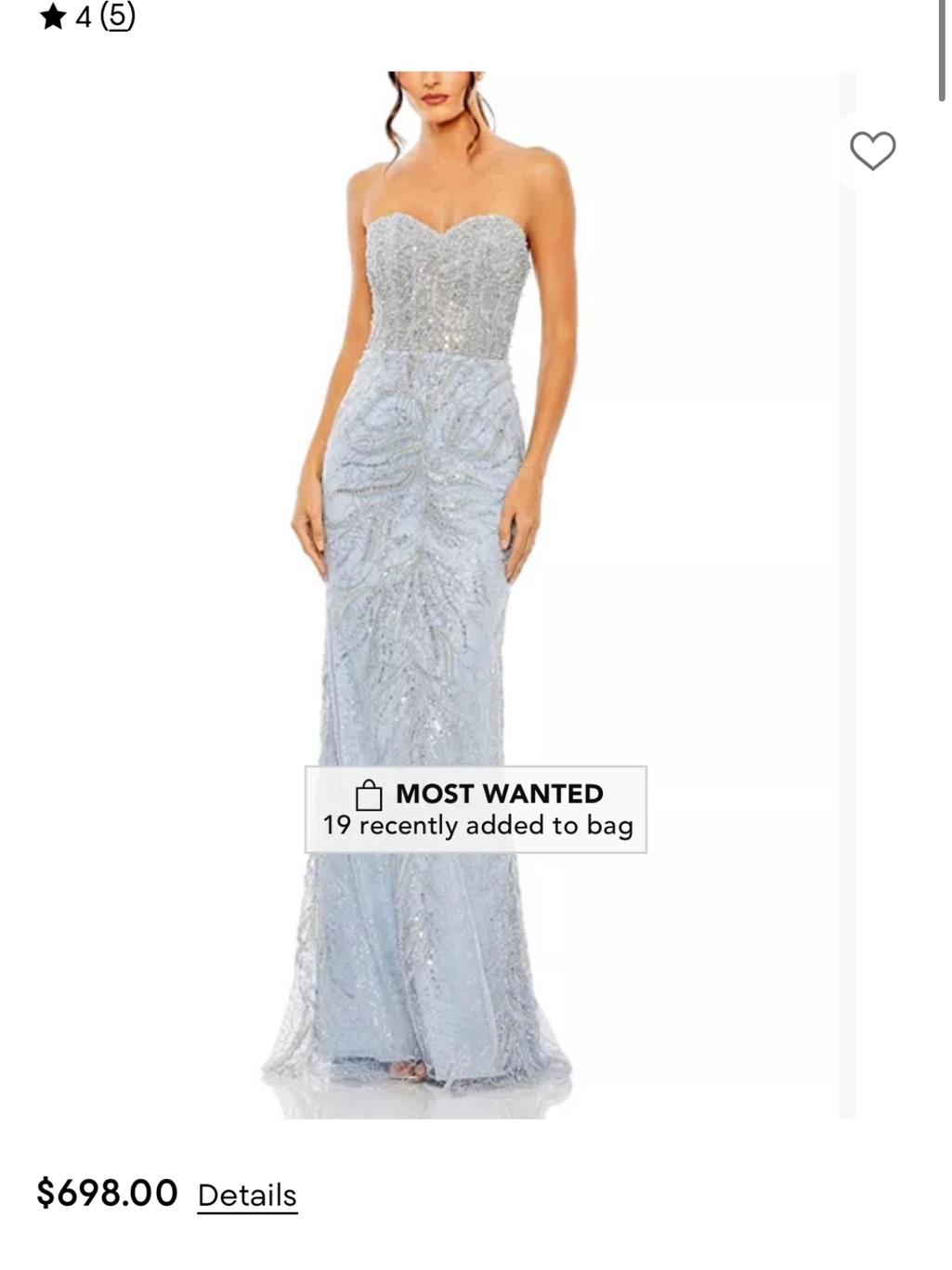 Mac Duggal Strapless Beaded Ice Blue Evening Gown